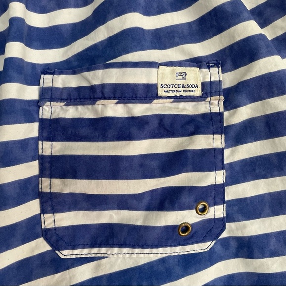 Scotch & Soda Mens Blue and White Striped Swim Shorts Trunks Drawstring M - Picture 5 of 15